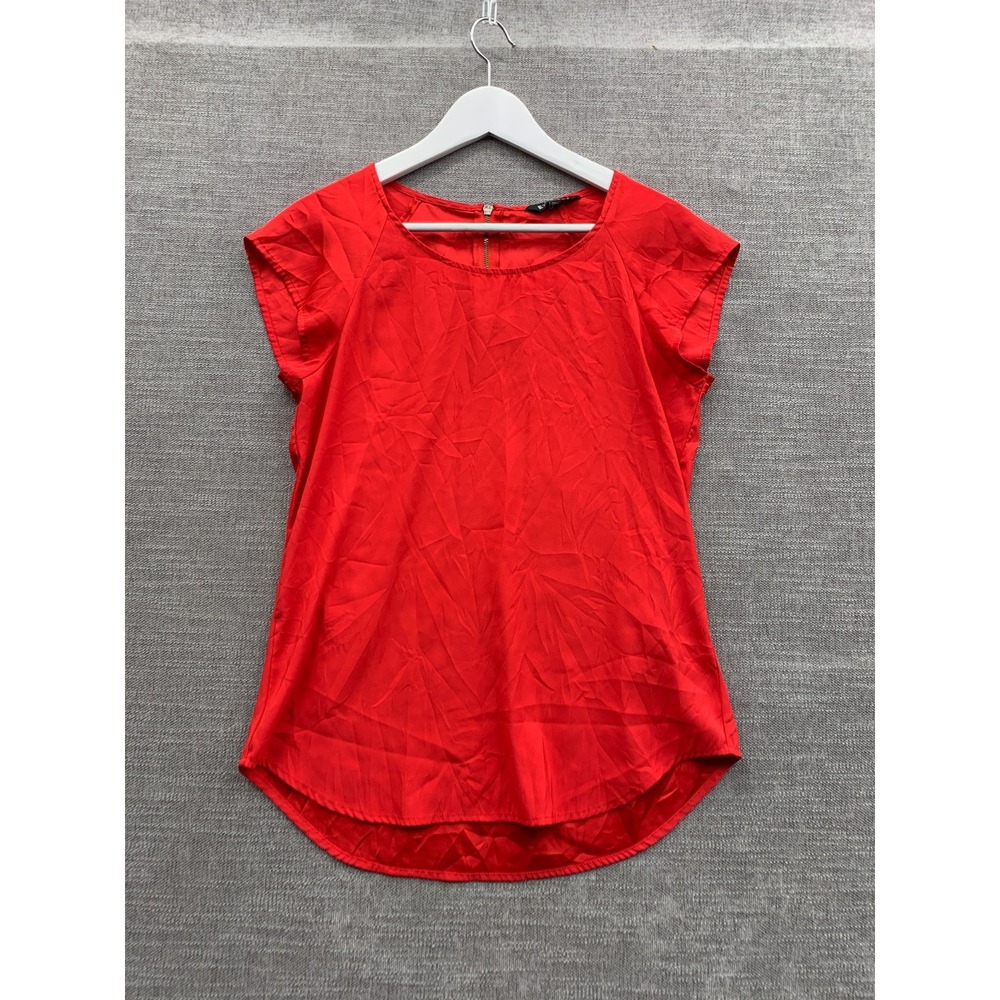 Express Blouse Top Womens XS Bright Red Cap Sleeve Back Zipper Pullover Casual